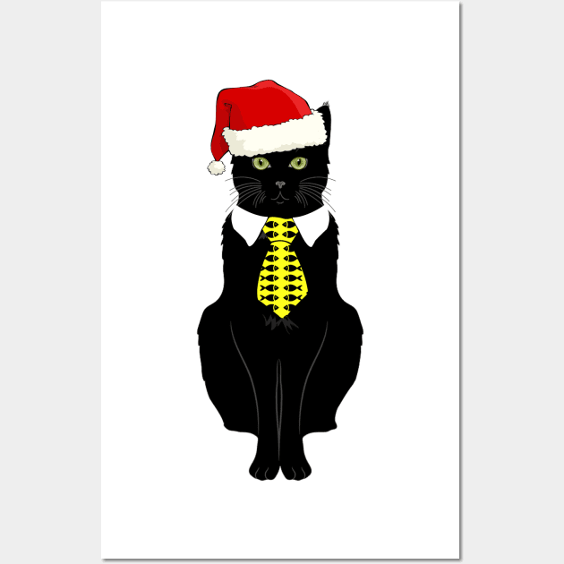 Black Business Cat Kitten with Yellow Tie Santa Wall Art by Danielsmfbb